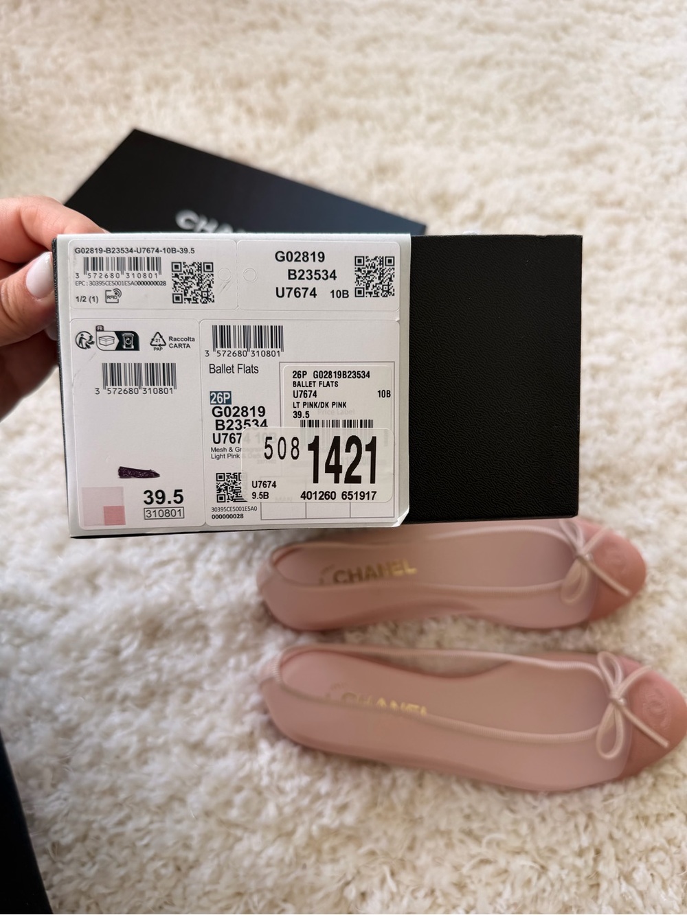 CHANEL Mesh Grosgrain CC Cap Toe Ballerina Flats 39.5 Light Pink Dark Pink - Picture 5 of 7
